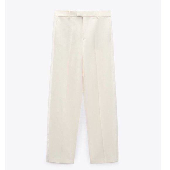 ZARA Oyster White Tuxedo The Masculine Trousers & Bustier Sweetheart Neckline